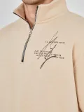 Erkek Yarım Fermuarlı Baskılı 3 iplik pamuklu sweatshirt - Bej
