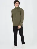 Erkek Yarım Fermuarlı Baskılı Sweat - Yeşil