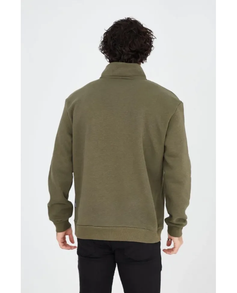 Erkek Yarım Fermuarlı Baskılı Sweat - Yeşil