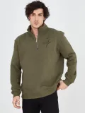 Erkek Yarım Fermuarlı Baskılı Sweat - Yeşil
