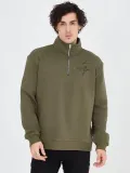 Erkek Yarım Fermuarlı Baskılı Sweat - Yeşil