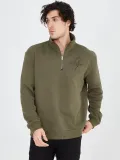 Erkek Yarım Fermuarlı Baskılı Sweat - Yeşil
