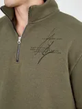 Erkek Yarım Fermuarlı Baskılı Sweat - Yeşil