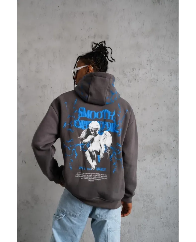 Erkek Yıldırım Baskılı Kapşonlu Sweatshirt - Gri