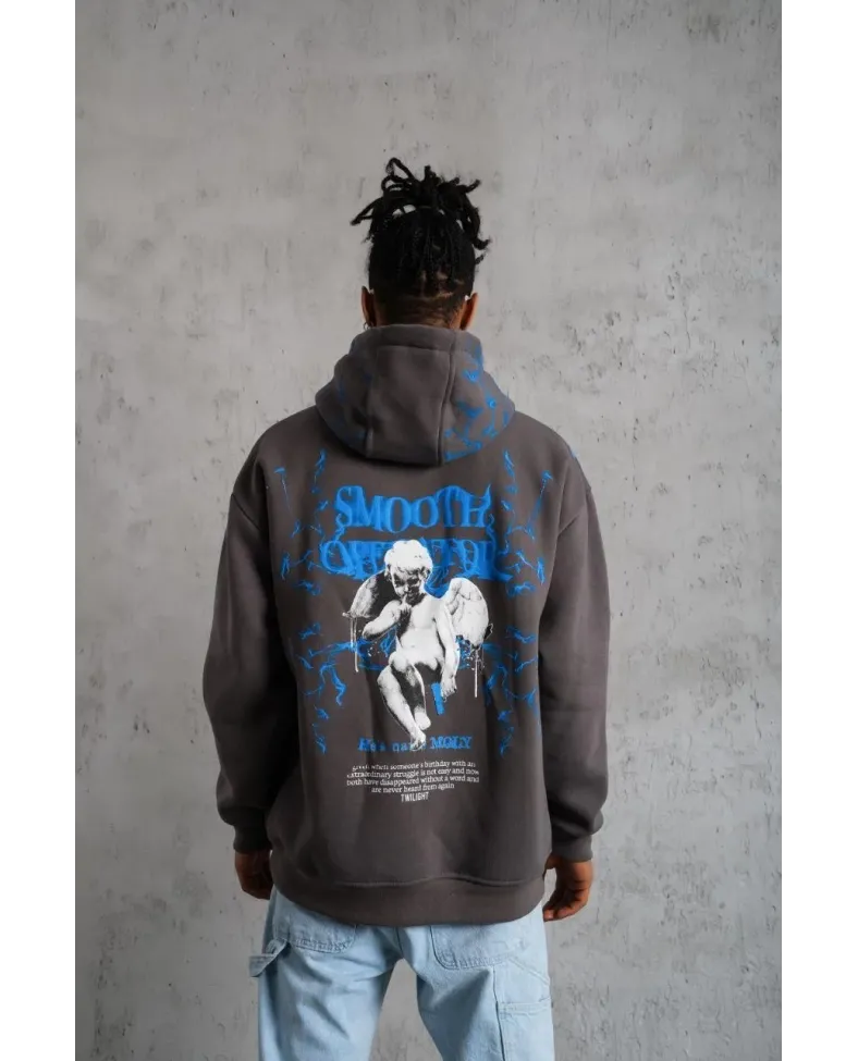 Erkek Yıldırım Baskılı Kapşonlu Sweatshirt - Gri