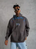 Erkek Yıldırım Baskılı Kapşonlu Sweatshirt - Gri