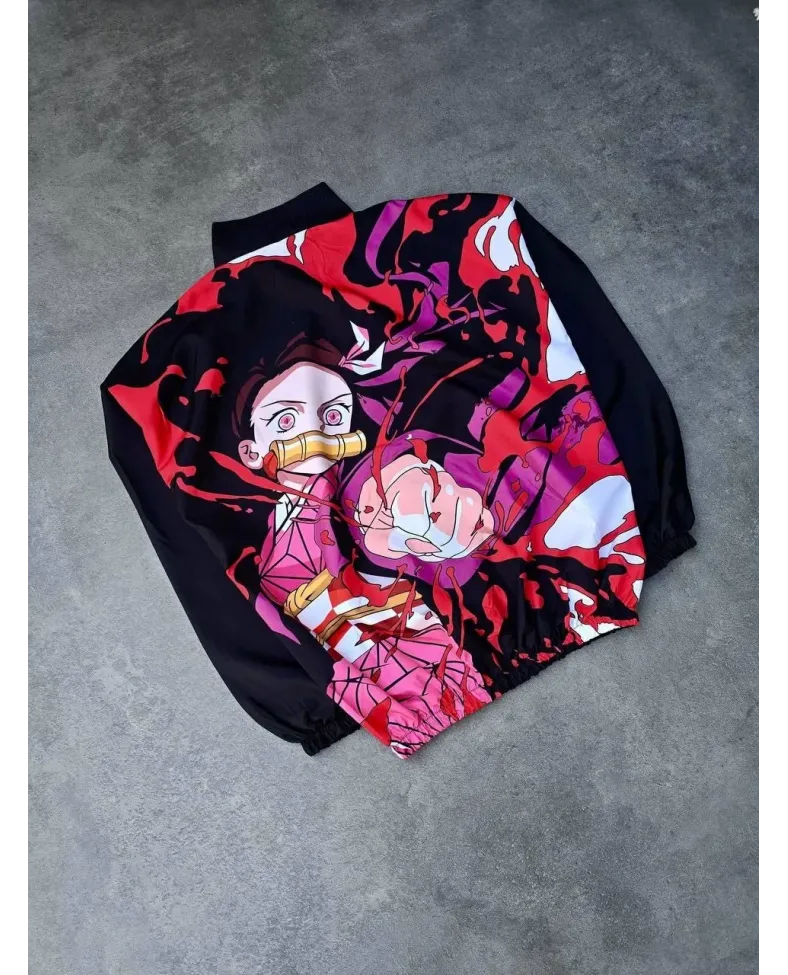 Fermuarlı Dijital Baskılı Rüzgarlık - Siyah