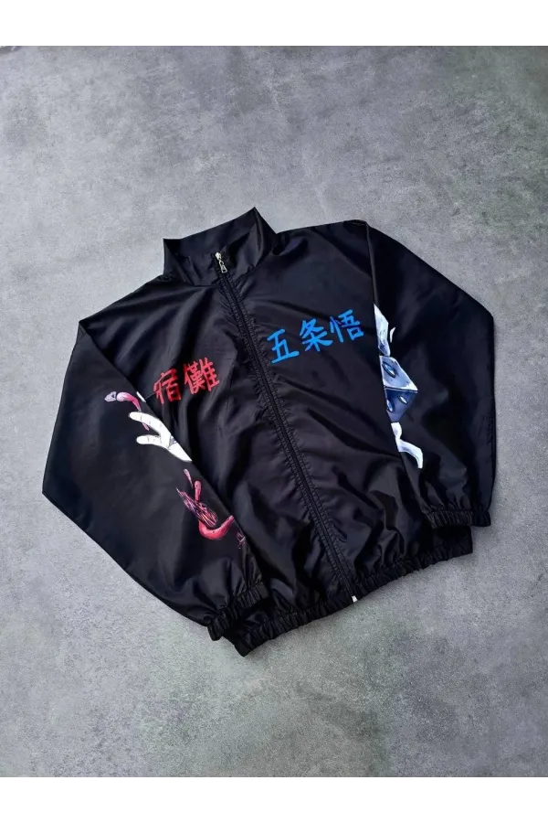 Fermuarlı Dijital Baskılı Rüzgarlık - Siyah