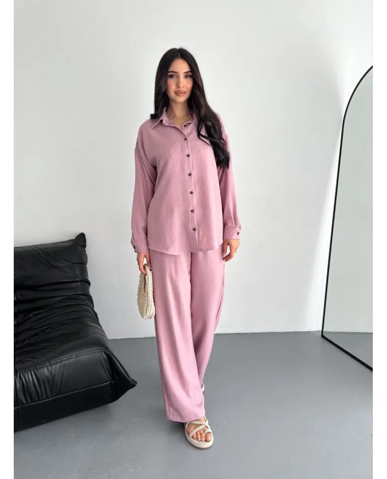 Gömlek Pantolon ikili Takım - Toz Pembe