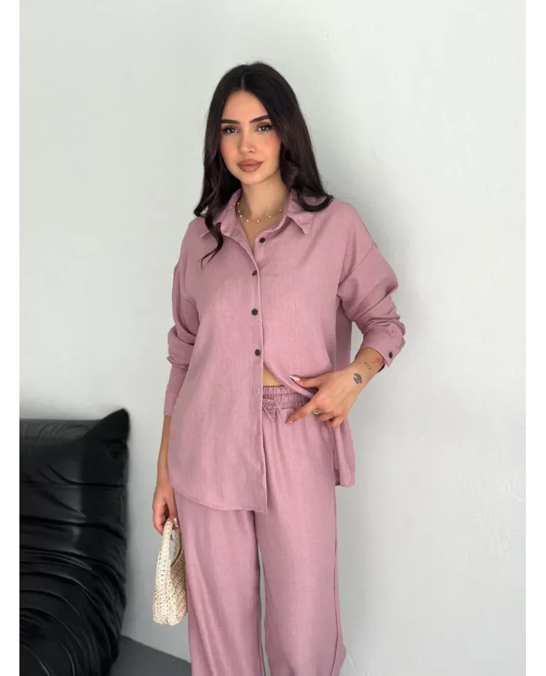 Gömlek Pantolon ikili Takım - Toz Pembe