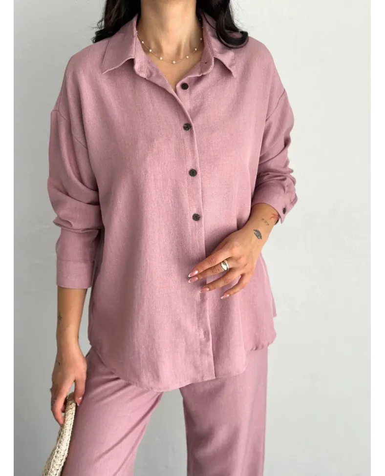 Gömlek Pantolon ikili Takım - Toz Pembe