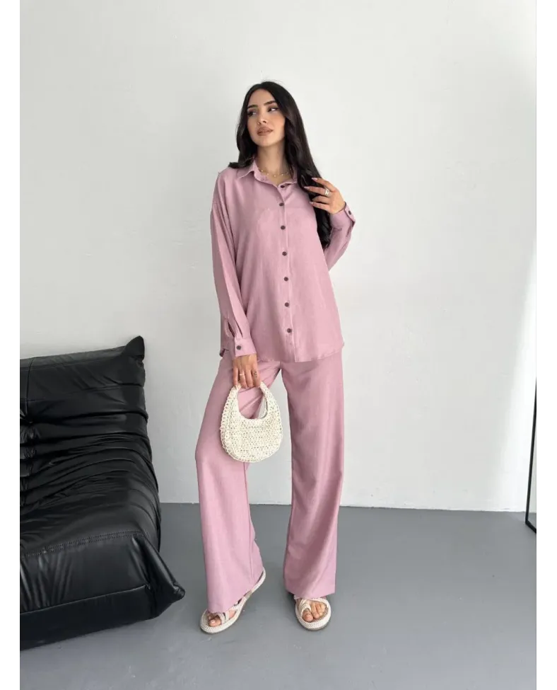 Gömlek Pantolon ikili Takım - Toz Pembe