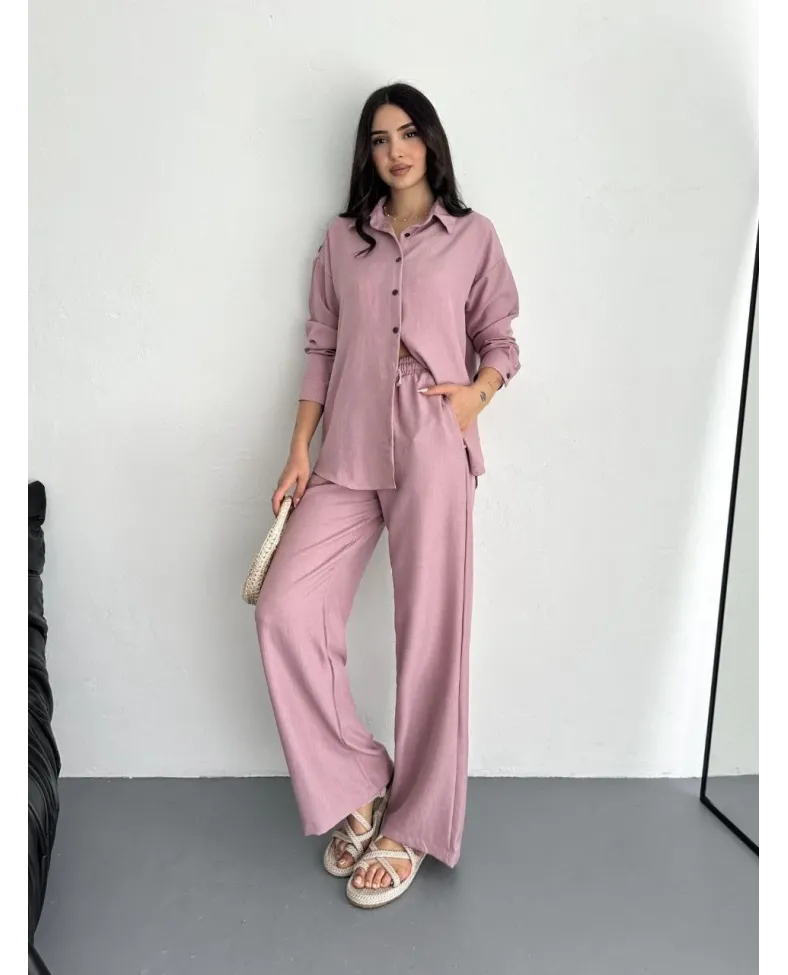 Gömlek Pantolon ikili Takım - Toz Pembe