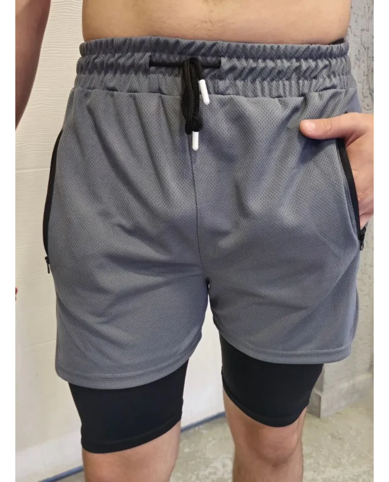 İç Cepli Sporcu Alt Taytlı Şort - GRİ