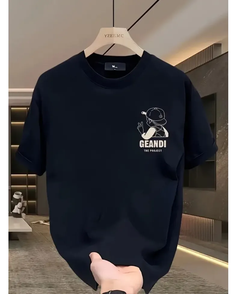 Geniş Kesim Pamuklu Tişört - "GANDHI The Project" Baskılı Siyah Kesim Kısa Kollu - Siyah