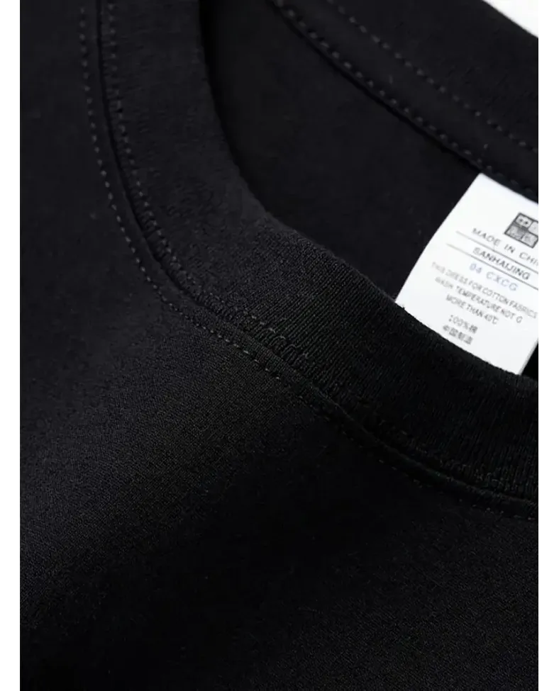 Geniş Kesim Pamuklu Tişört - "GANDHI The Project" Baskılı Siyah Kesim Kısa Kollu - Siyah