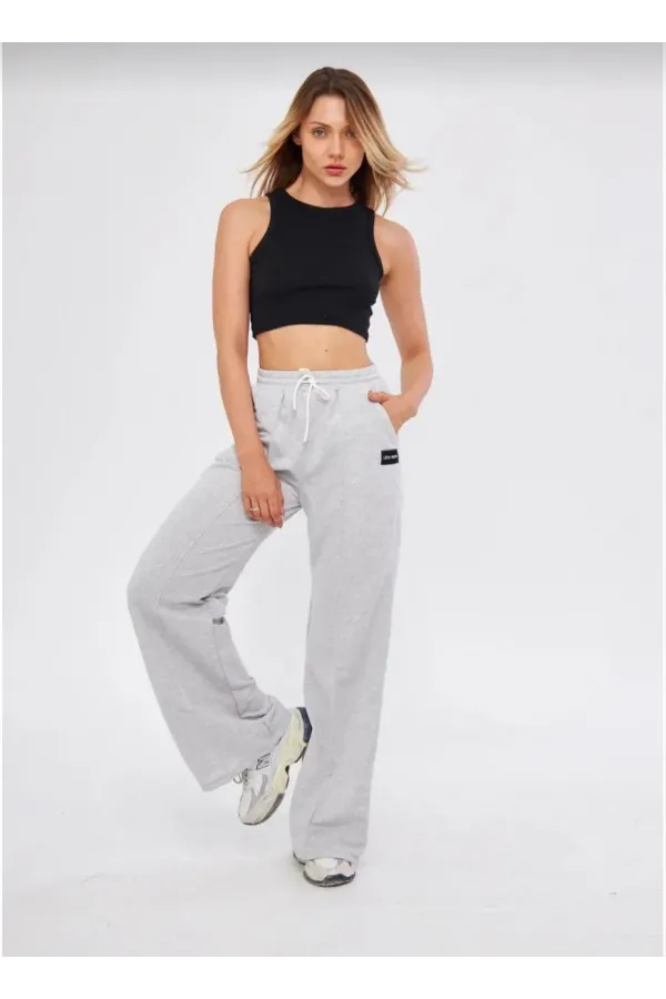 İki iplik Bol Paça Eşofman Pantalon - Gri