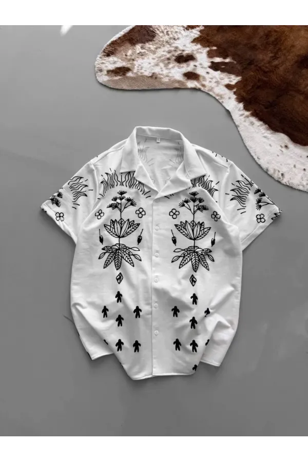 İki İplik Baskılı Gömlek - Beyaz