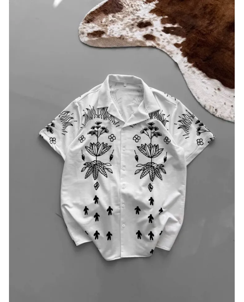 İki İplik Baskılı Gömlek - Beyaz