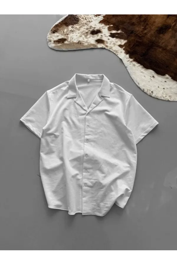 Erkek İki İplik Kumaş Gömlek - Beyaz