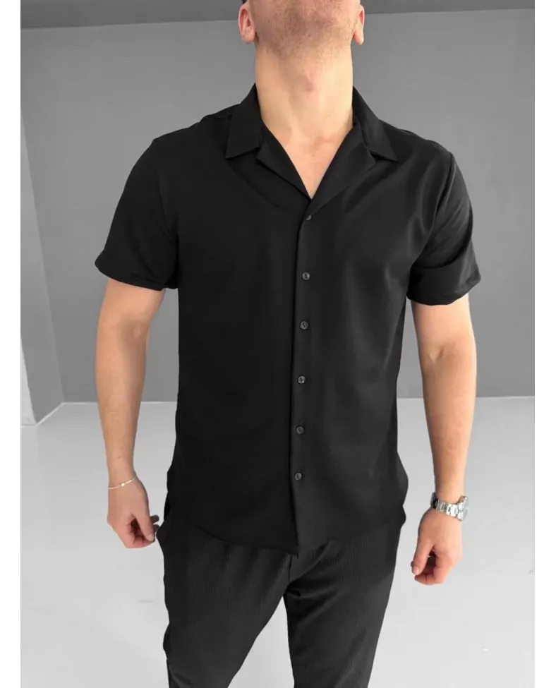 İki İplik Kumaş Gömlek - Siyah