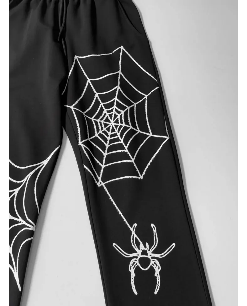 İki İplik Kumaş Örümcek Baskılı Esofman - Siyah