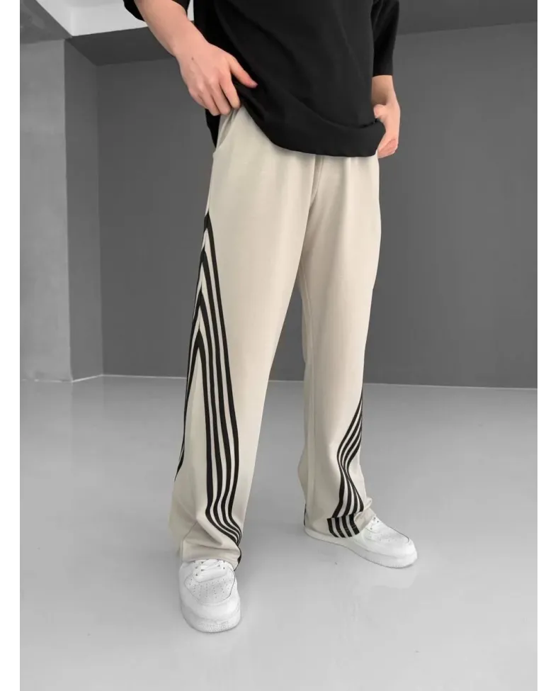 İki İplik Kumaş Şeritli Alt Esofman - Gri