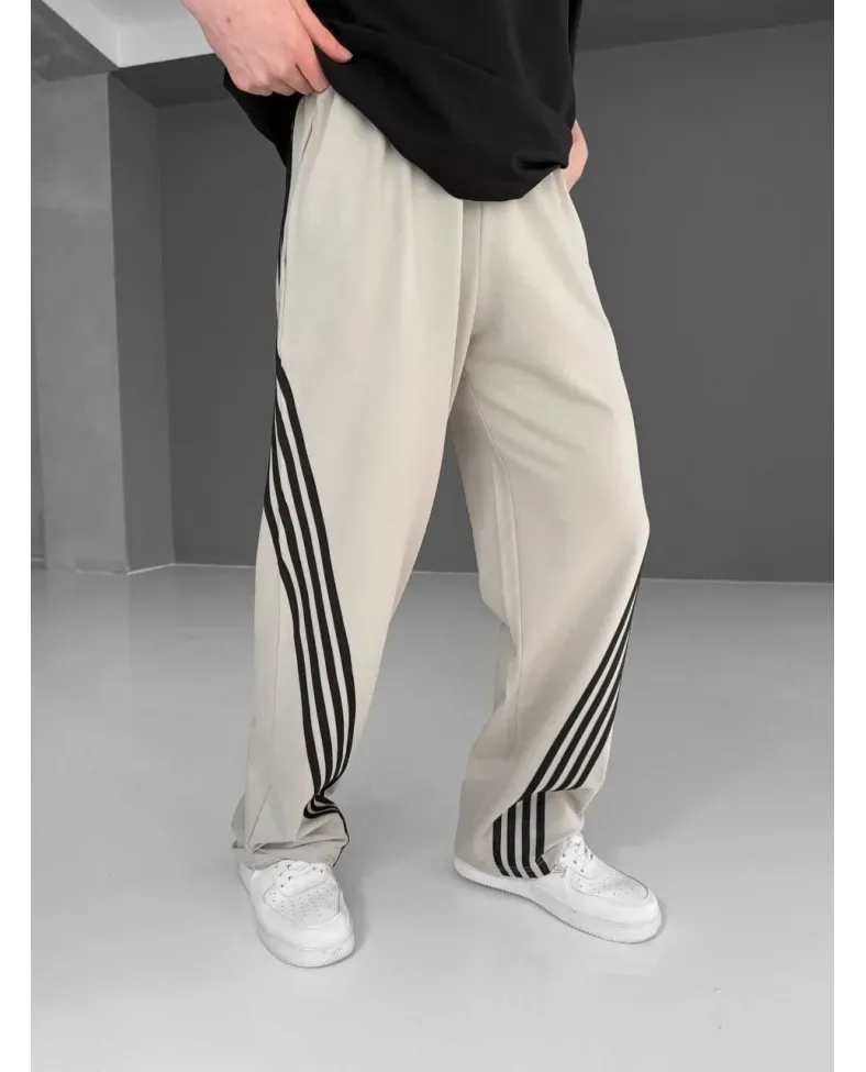 İki İplik Kumaş Şeritli Alt Esofman - Gri