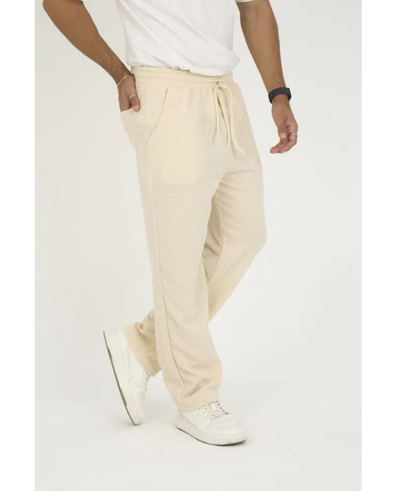 Jakar Kutu Desenli Baggy Eşofman Pantolon - Bej