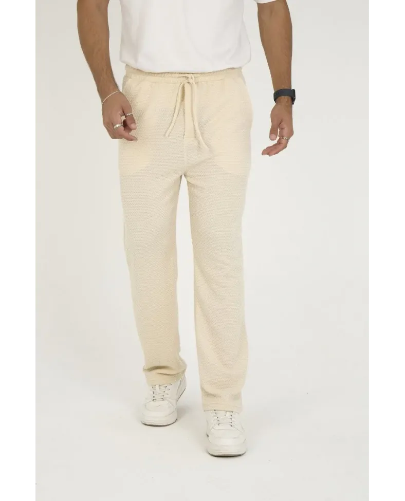 Jakar Kutu Desenli Baggy Eşofman Pantolon - Bej