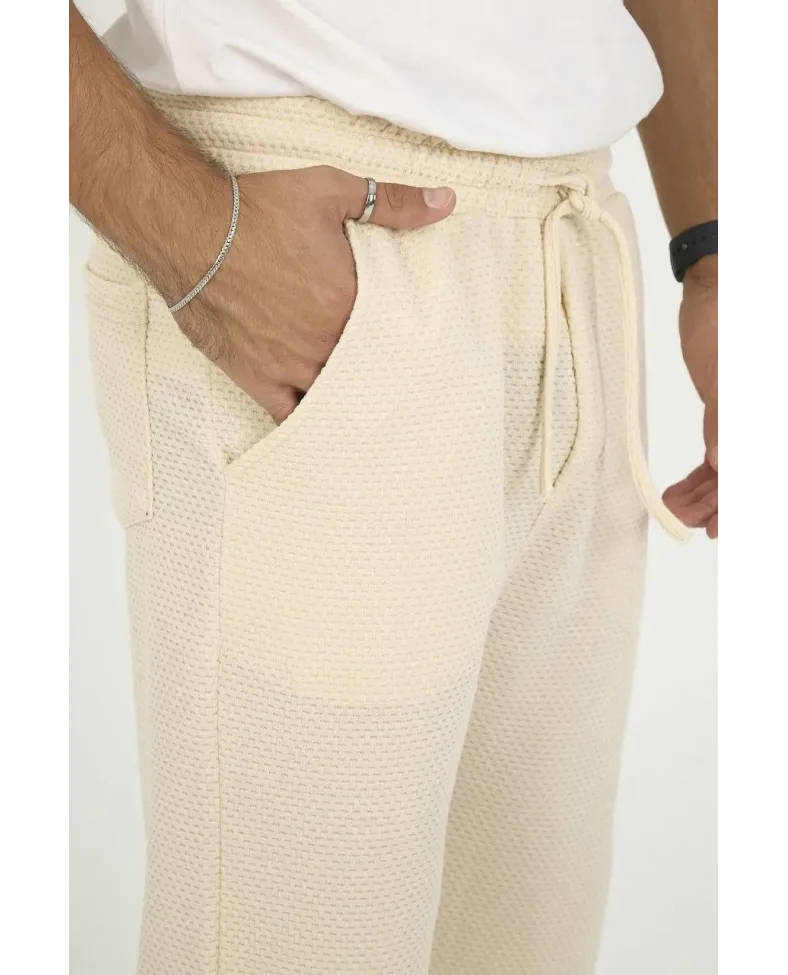 Jakar Kutu Desenli Baggy Eşofman Pantolon - Bej