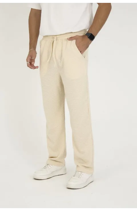 Jakar Kutu Desenli Baggy Eşofman Pantolon - Bej