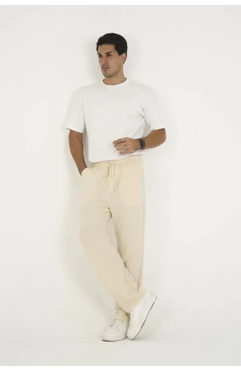 Jakar Kutu Desenli Baggy Eşofman Pantolon - Bej