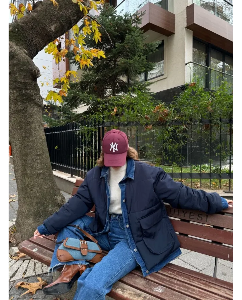 Jeans Detaylı Cıtcıtlı Ceket Mont - Lacivert