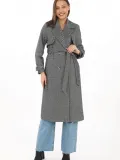 Kadın Uzun Kaşe Kaban Balık Sırtı Dokuma Kaşmir Kruvaze Yaka Kuşaklı Cepli - Boyalı Gri