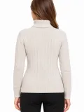 Kadın Balıkçı Yaka Tam Boğazlı Kalın Fitilli Regular Fit Triko Kazak - Bej