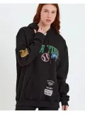 Kadın Baskılı Kapüşonlu Sweatshirt - Siyah