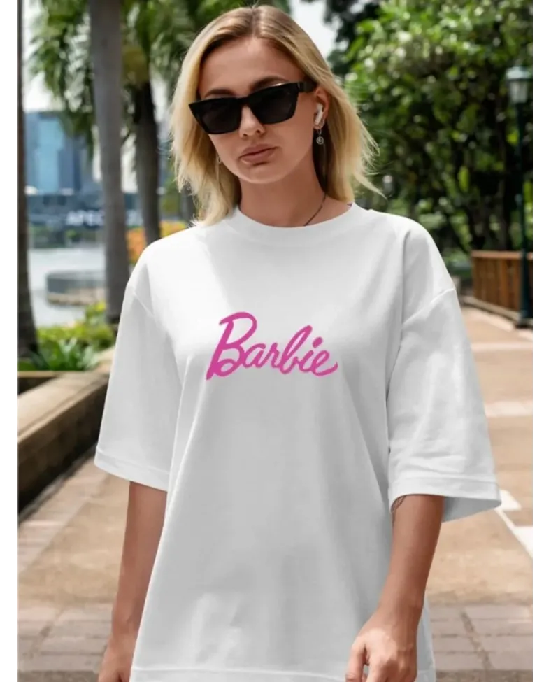 Kadın Baskılı Oversize T-shirt - Beyaz