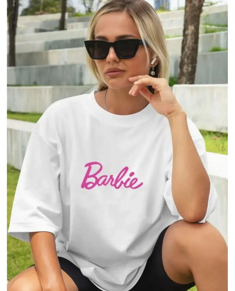 Kadın Baskılı Oversize T-shirt - Beyaz