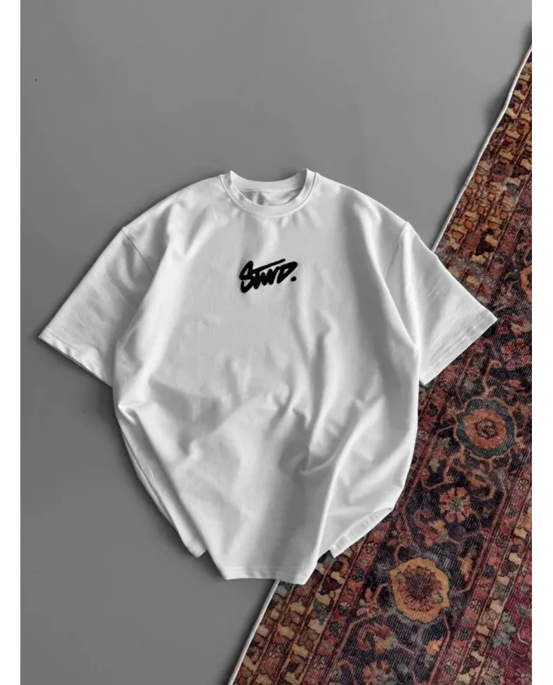 Kadın Baskılı Oversize T-shirt - Beyaz