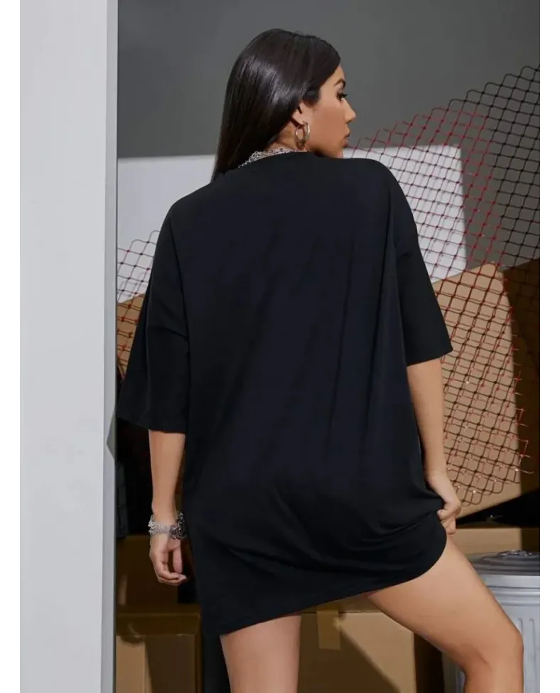 Kadın Baskılı Oversize T-shirt - Siyah