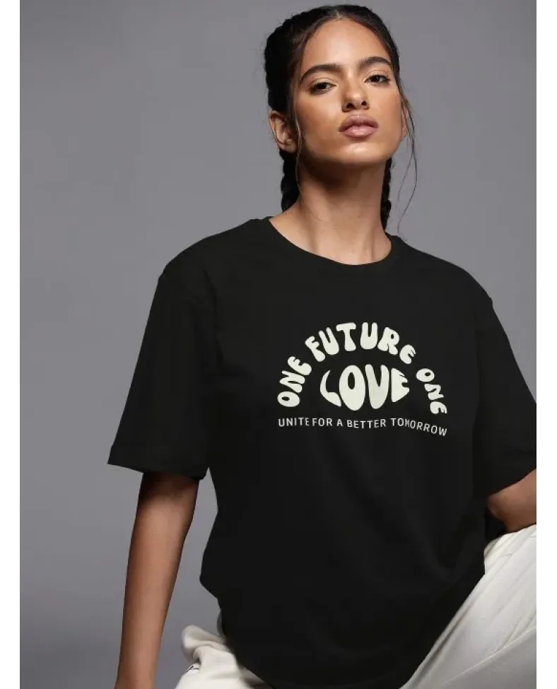 Kadın Baskılı Oversize T-shirt - Siyah