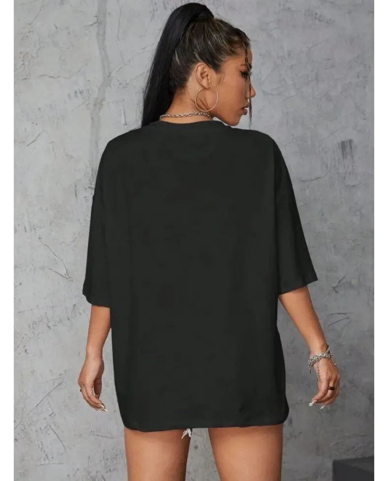 Kadın Baskılı Oversize T-shirt - Siyah