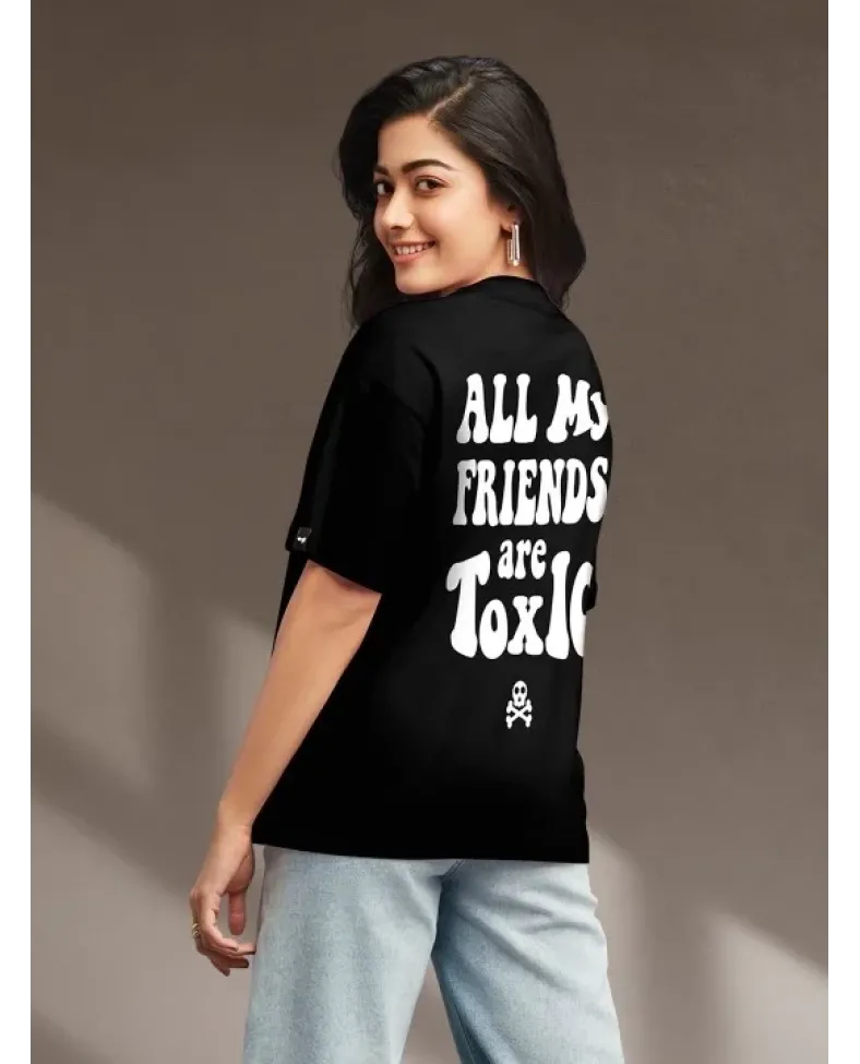 Kadın Baskılı Oversize T-shirt - Siyah