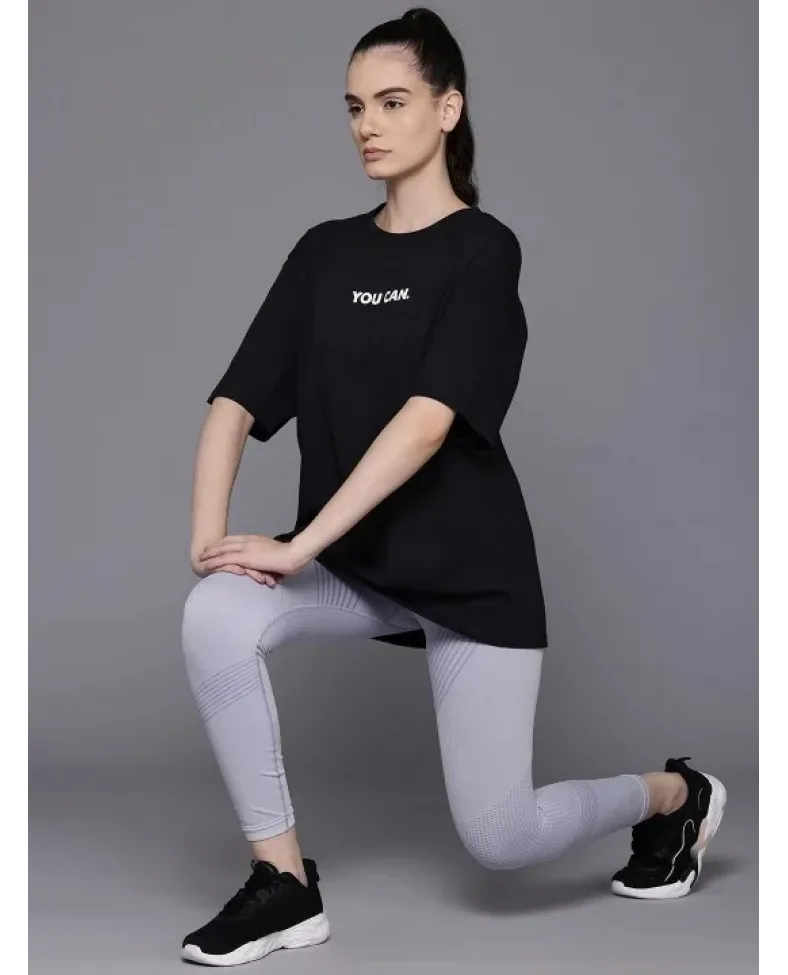 Kadın Baskılı Oversize T-shirt - Siyah