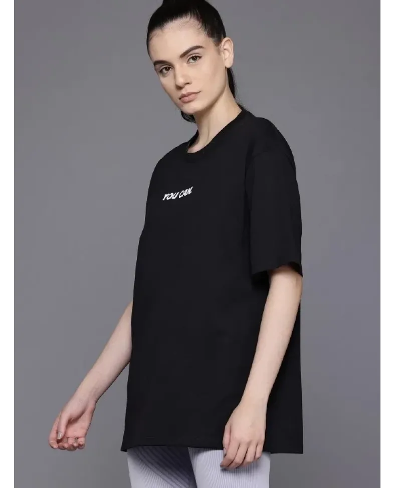 Kadın Baskılı Oversize T-shirt - Siyah