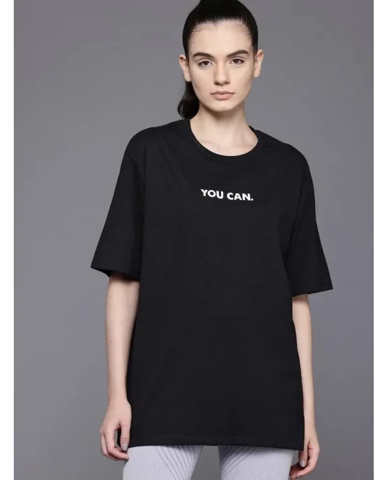 Kadın Baskılı Oversize T-shirt - Siyah