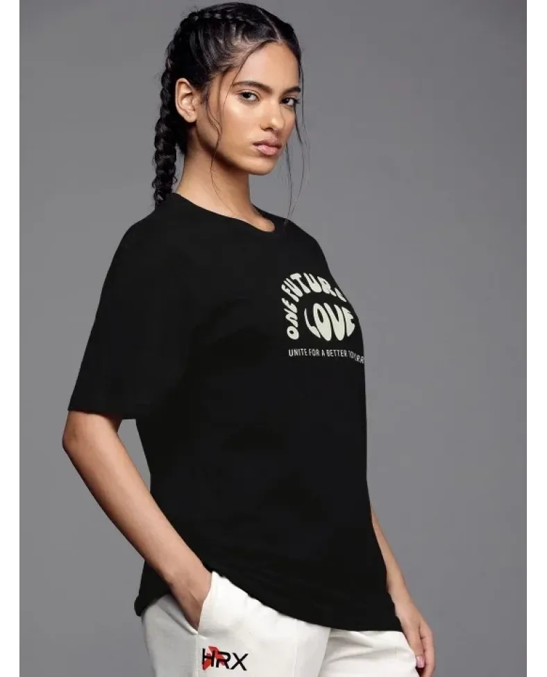 Kadın Baskılı Oversize T-shirt - Siyah