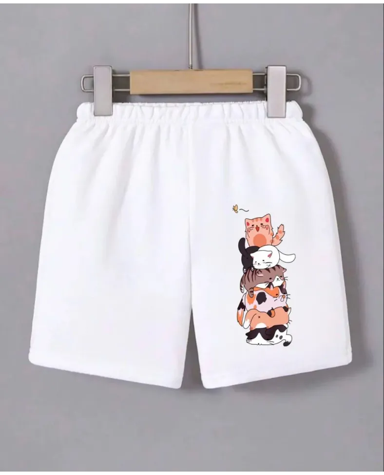 Kadın Beli Lastikli Baskılı Mini Şort - Beyaz