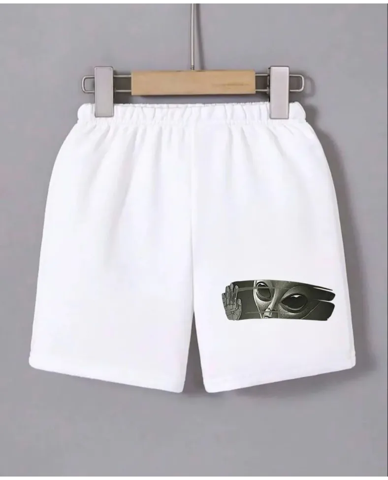 Kadın Beli Lastikli Baskılı Mini Şort - Beyaz